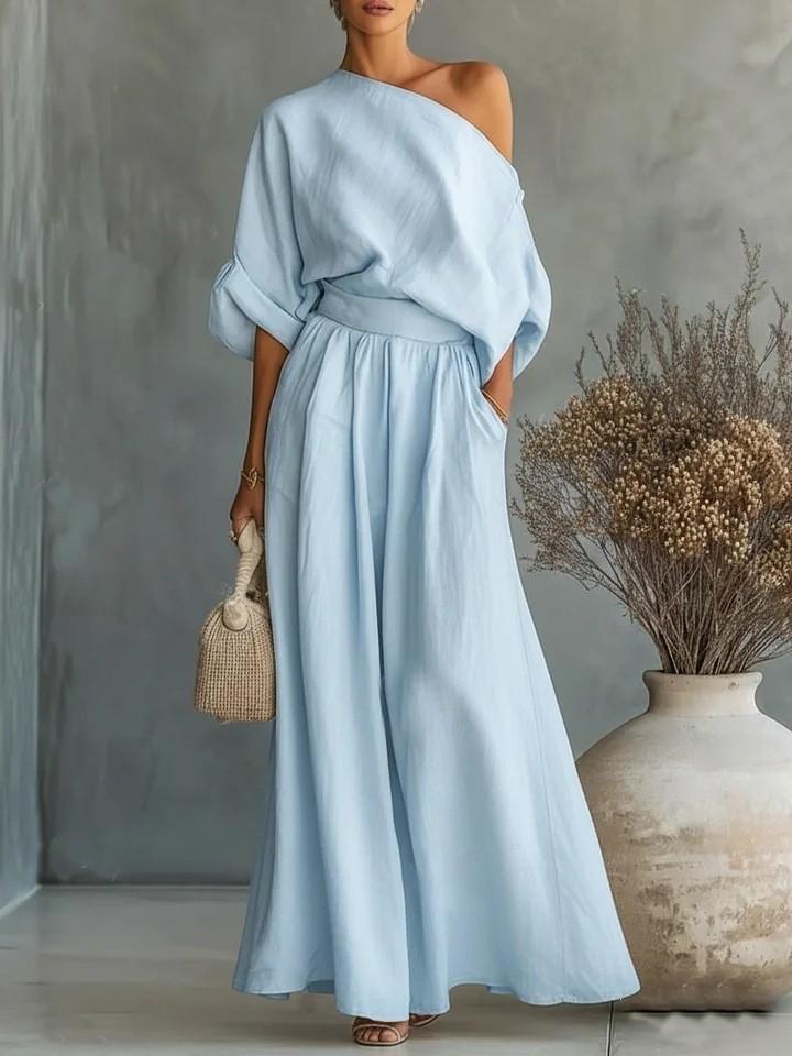 Cropped Off-shoulder Top And Pants Two-piece Set