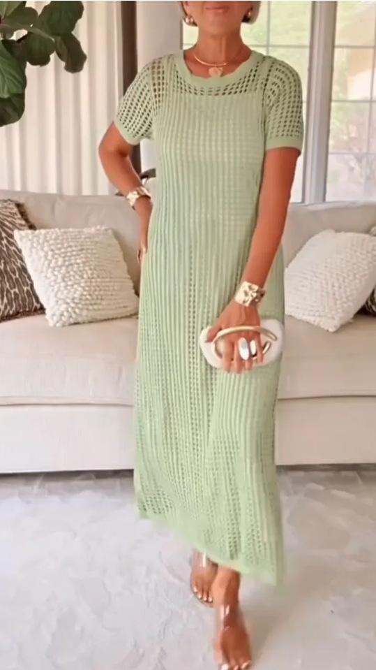 Round Neck Hollow Out 2-piece Set Dress
