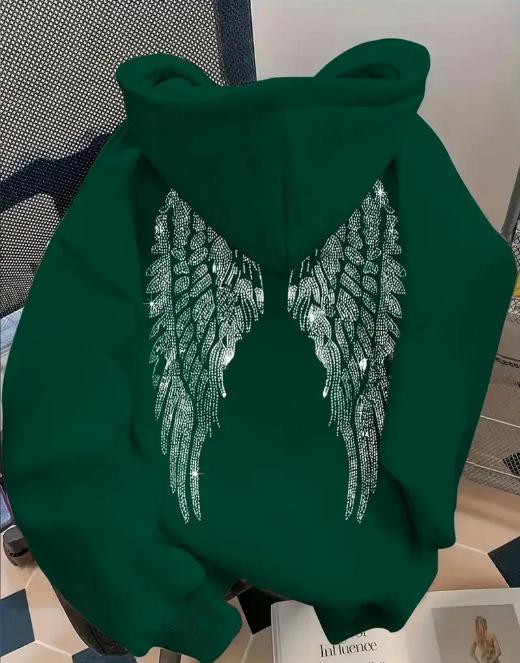 Trendy Minimalist Design Wings Printing Sweater Casual Loose Sweatshirt Pullover
