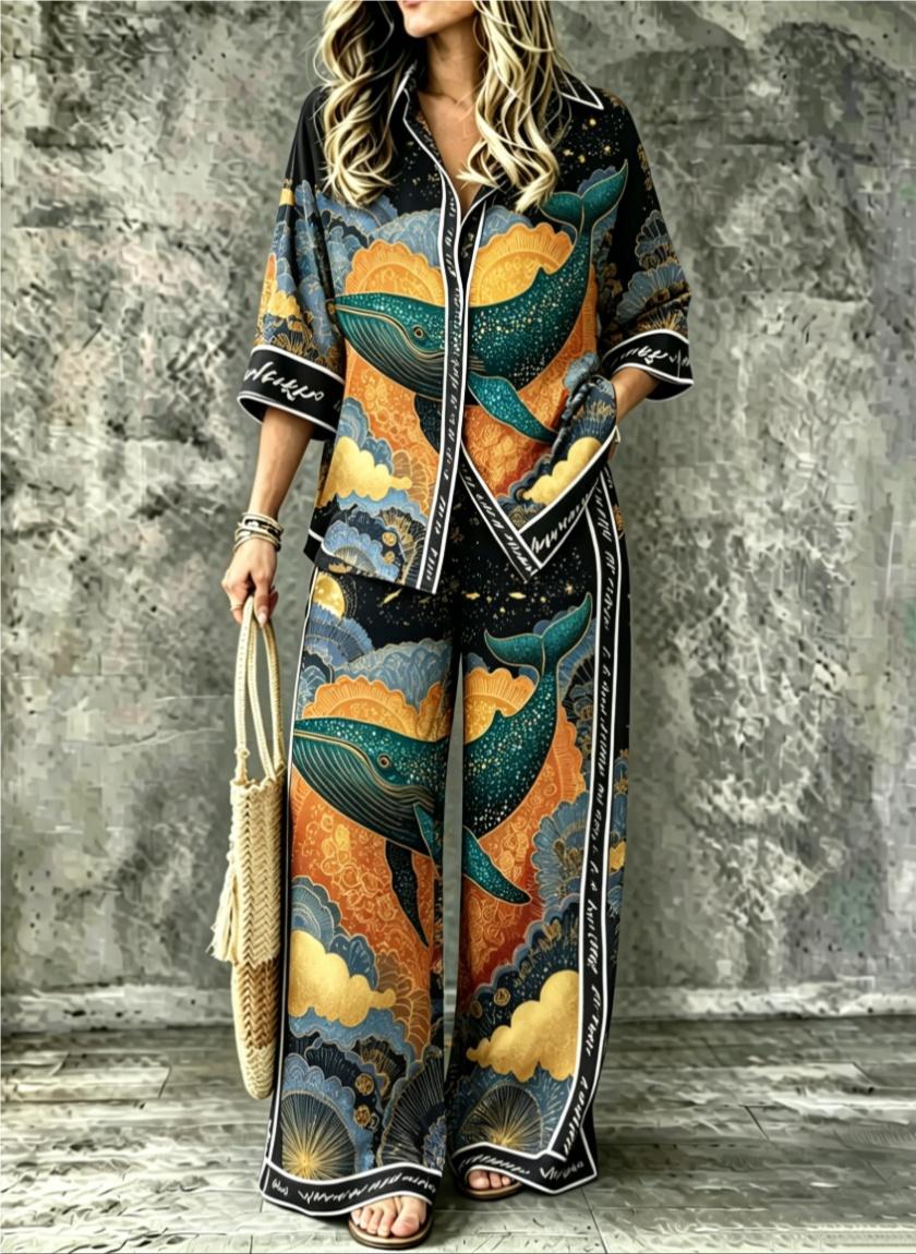 Spring Summer Womens Shirt Set With Digital Print