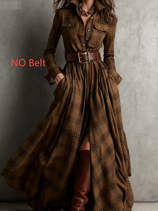 Large Size Women's Clothing French Retro Grid Slim Irregular Dress