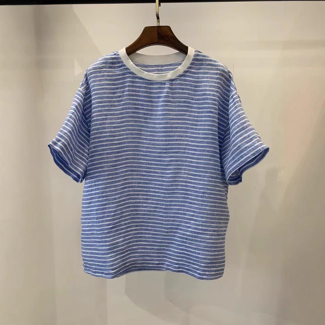 Artistic-style Blue-striped Loose-fitting Women's Top