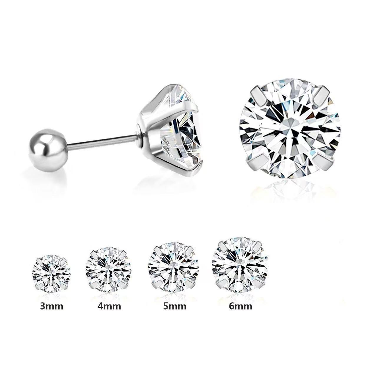 Titanium Steel Zircon Four-claw Stud Earrings One-piece