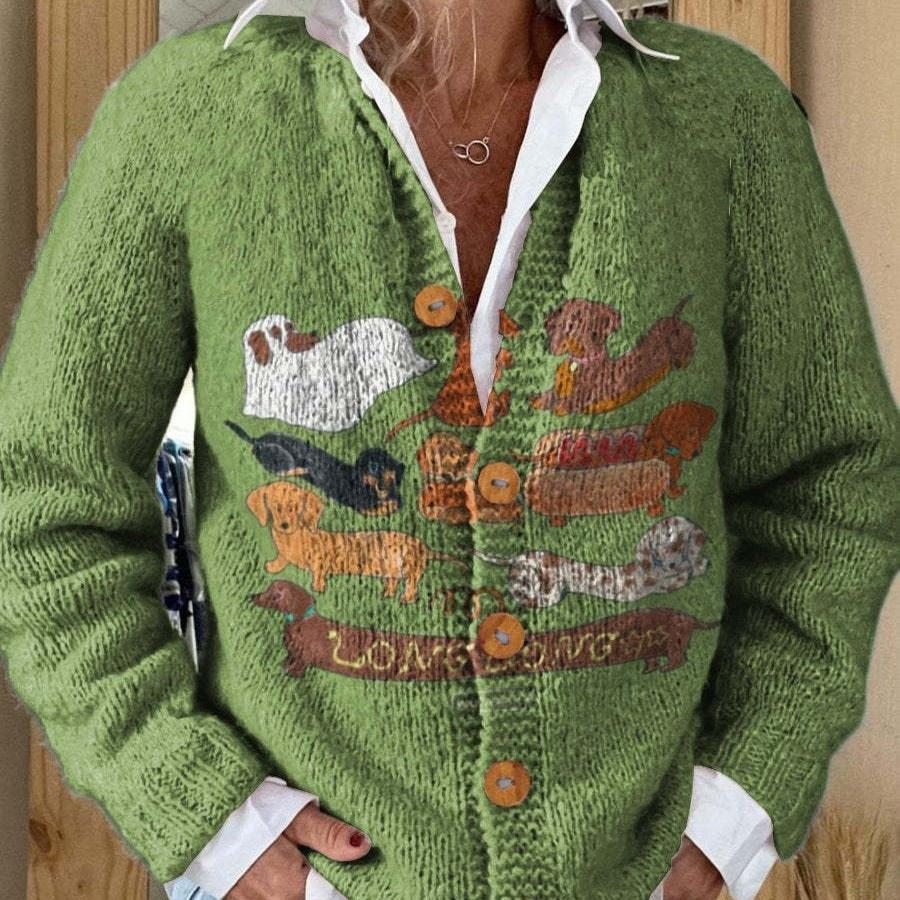 Women's Fashion 3D Color Matching Pattern Printing Cardigan Knitted Coat