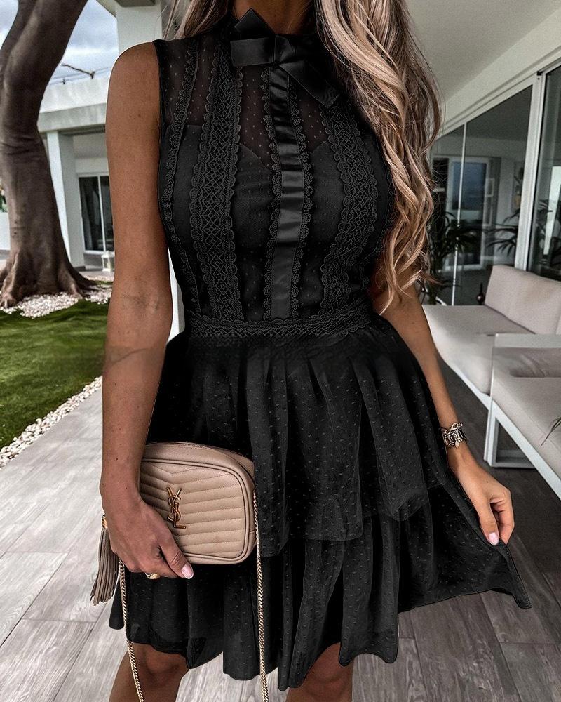 Sleeve Lace Stitching Butterfly Collar Dignified Goddess Mesh Dress