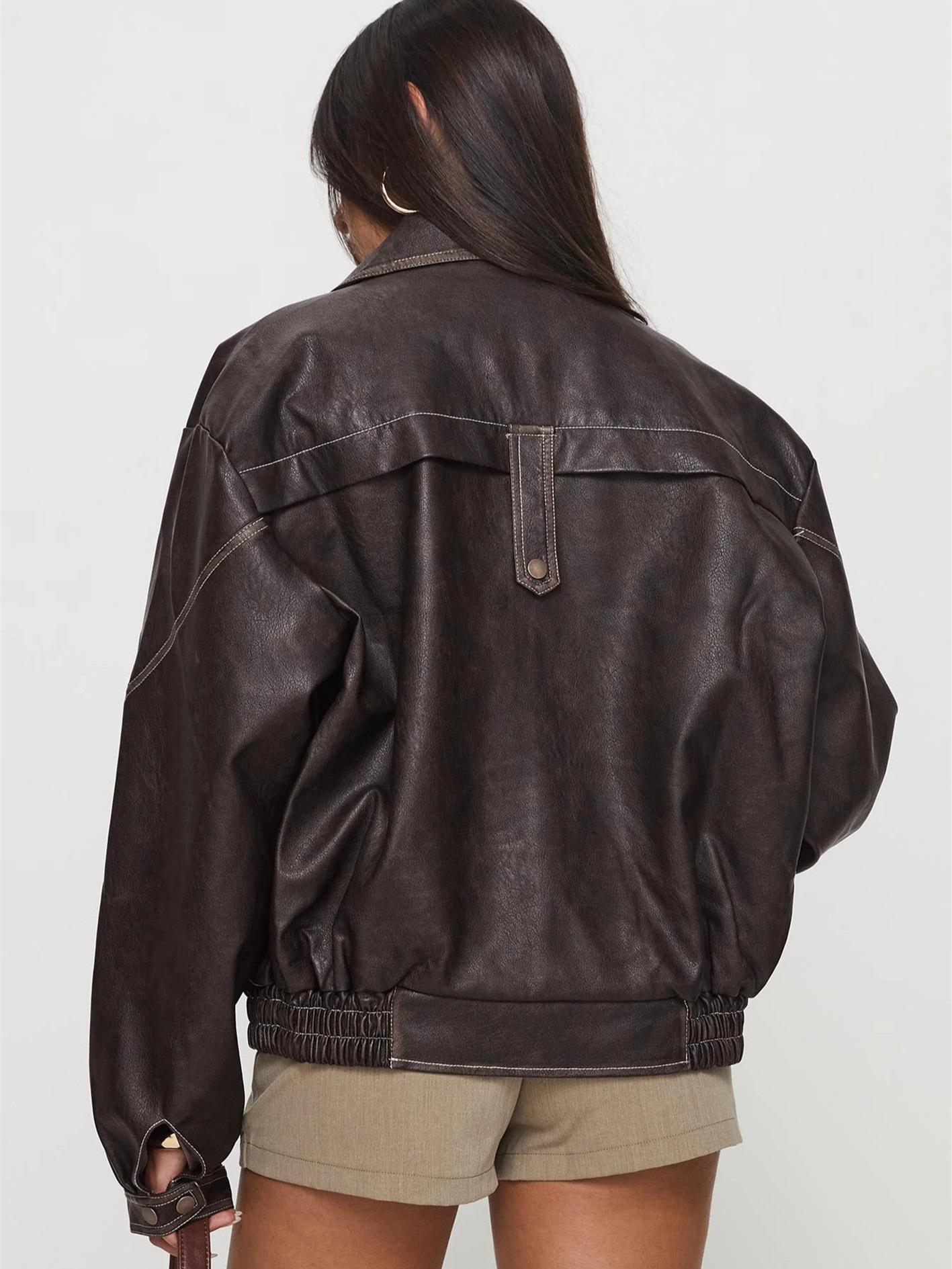 Independent-site Brown Leather Jacket For Women