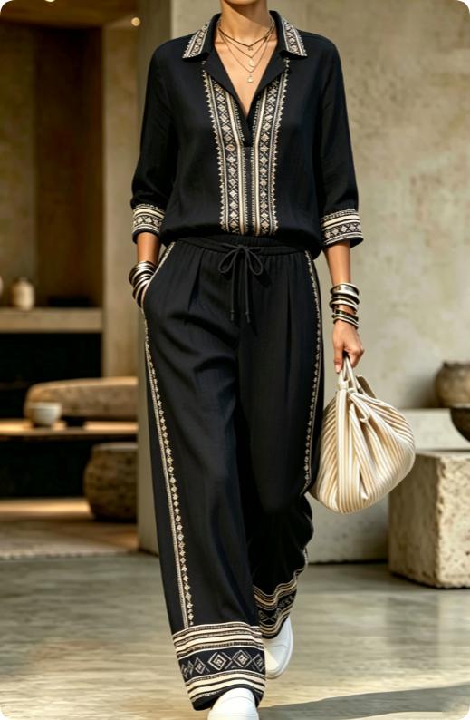 Womens Summer Lapel-Neck Cropped-Sleeve Set