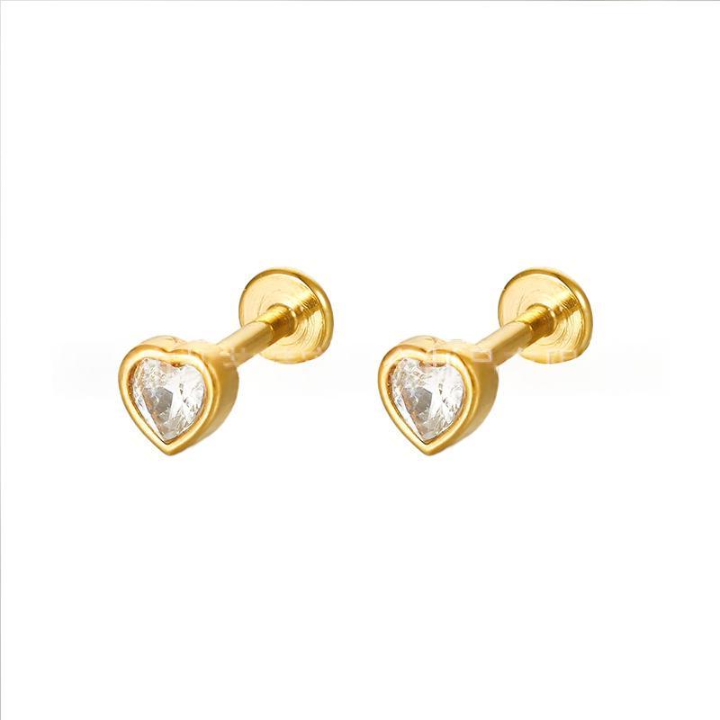 Stainless Steel Fashionable Peach-Heart Zircon Lip Stud