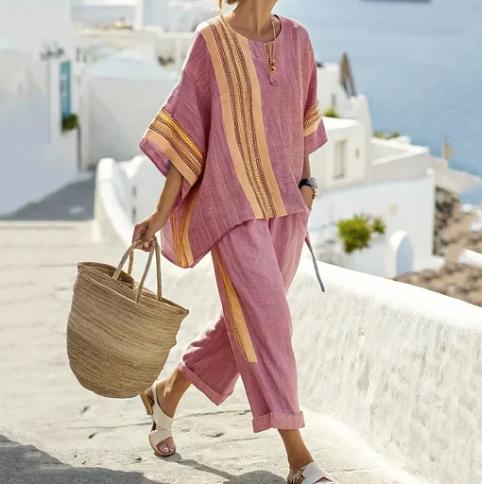 Women's Striped T-Shirt And Pants Two-Piece Set