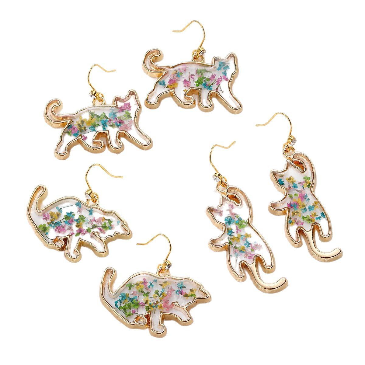 Floral Kitty Polar Bear Natural Dried Flower Earrings
