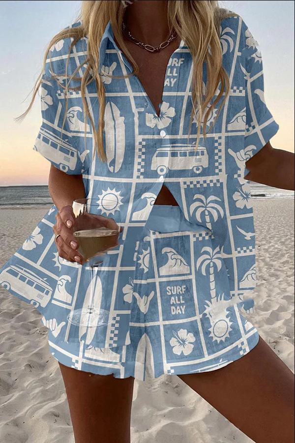 Digital Printing Top Women's Suit Two-piece Set