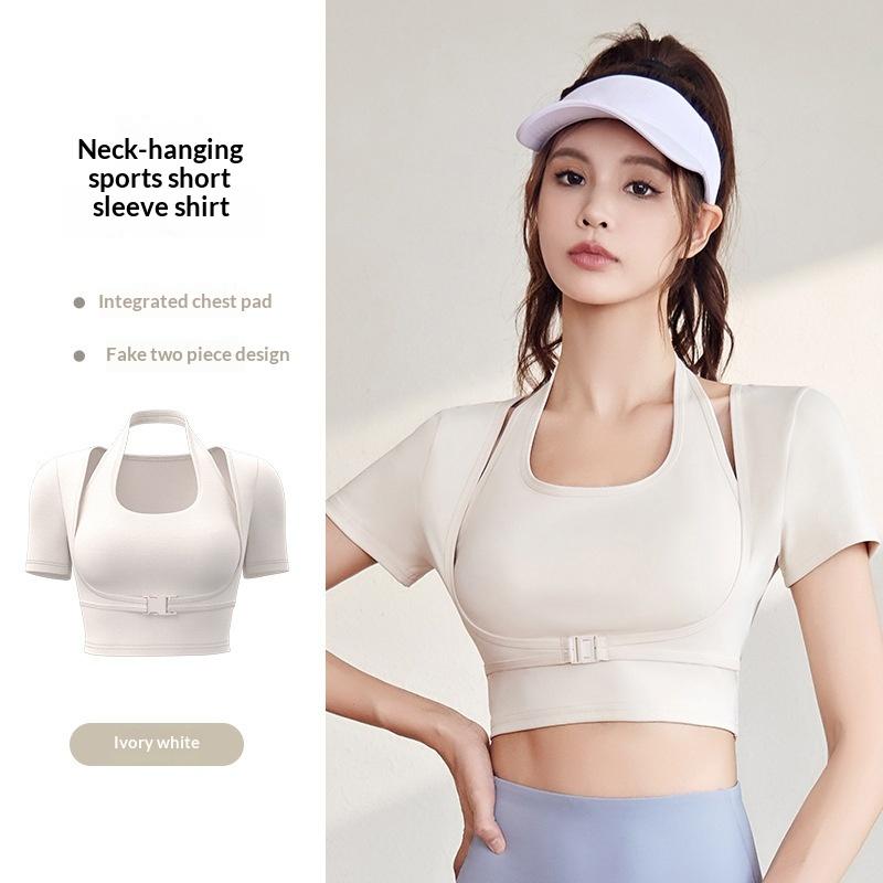 Halter-neck Yoga Top With Short Sleeves For Women