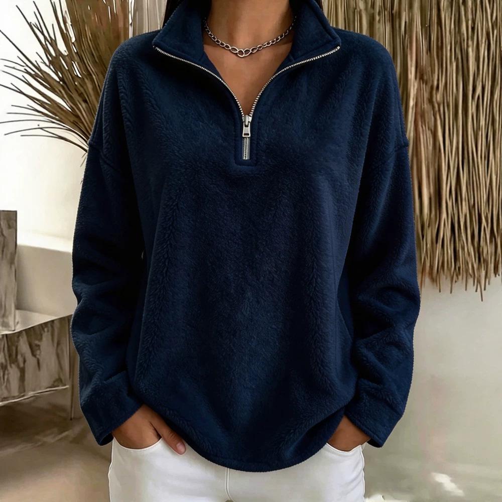 New Womens Small Stand-collar Zip-up Double-faced Fleece Long-sleeve Pullover Hoodie