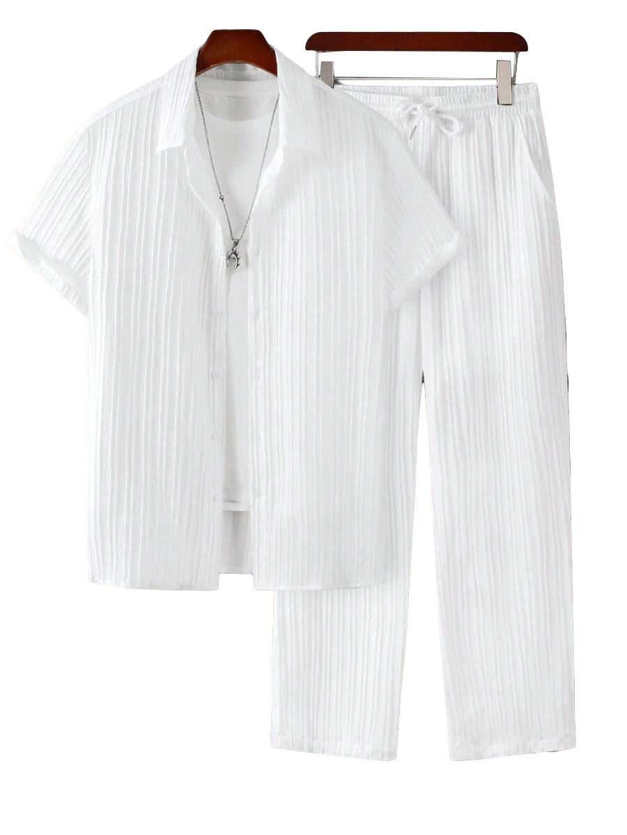 Mens Plus-Size Casual Loose Short-Sleeve Shirt And Pants Set