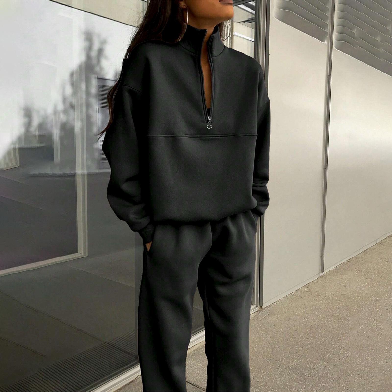 European And American Women's Hooded Fleece Sports Casual Fashion Set