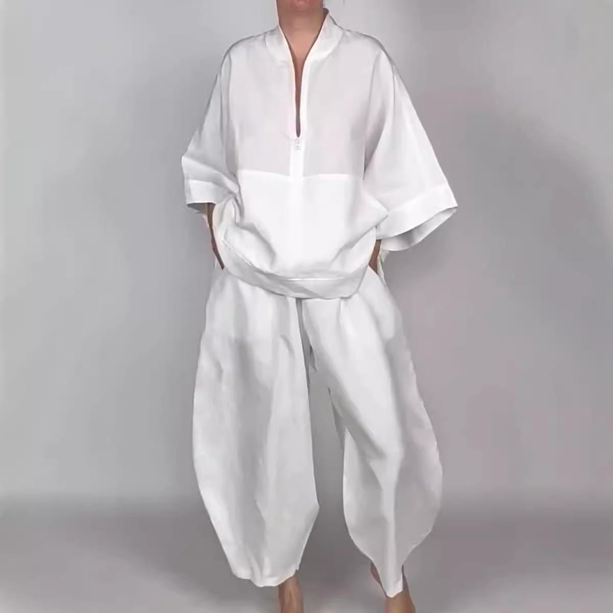 Loose Casual Pocket Half Zipper Top Bud-shaped Pants Suit