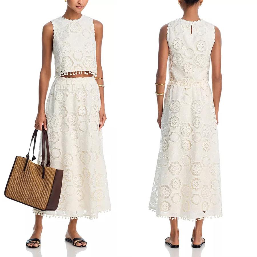 Literary Trends White Sleeveless Short Top Skirt Women's Suit