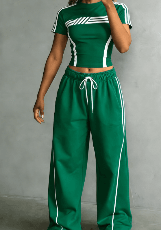 Short-waisted, Off-the-shoulder, Wide-leg Sports Suit