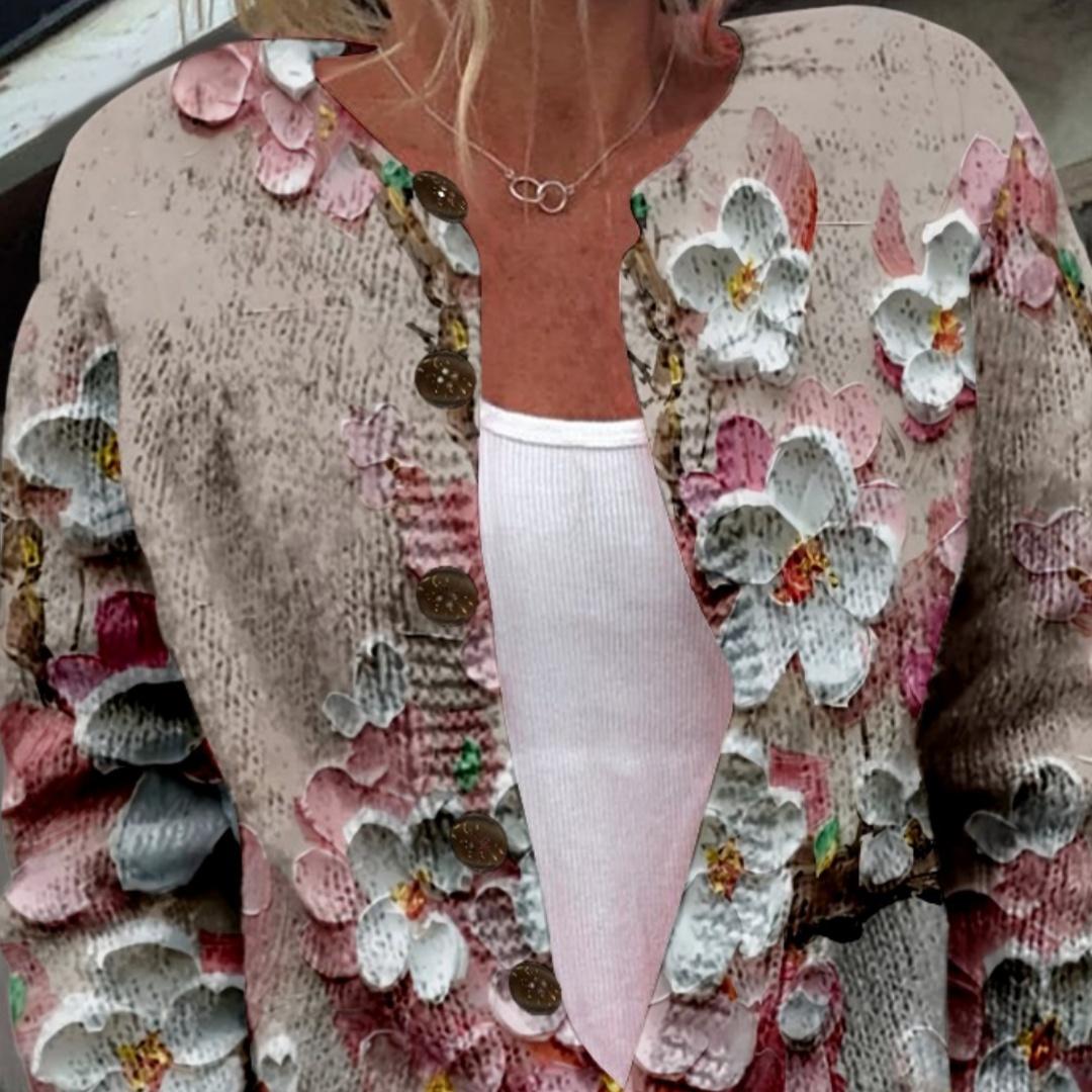 New Women's Autumn And Winter Style Loose 3D Printed Knitted Cardigan Sweater