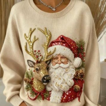 Womens Printed Christmas Flannel Hoodie Top
