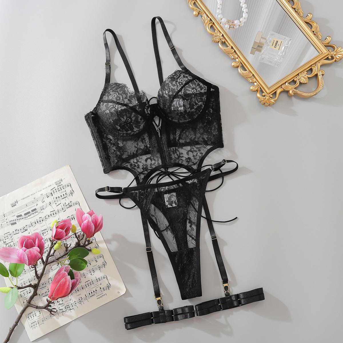 Lace See-through Underwear Three-piece Set Suit