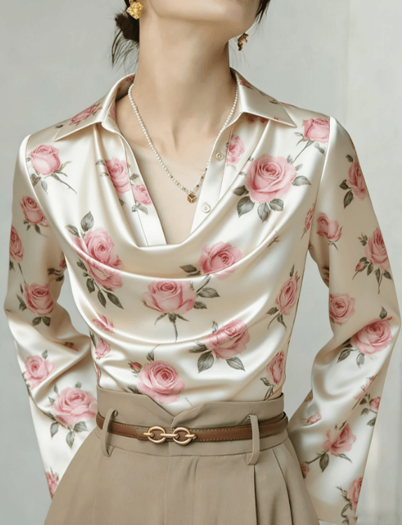 Women's French-style Elegant Printed Collared Long-sleeved Slim-fit Shirt