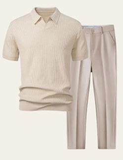 Casual Loose-fit Beach Set Four-way Stretch Short-sleeve Shirt And Shorts Set