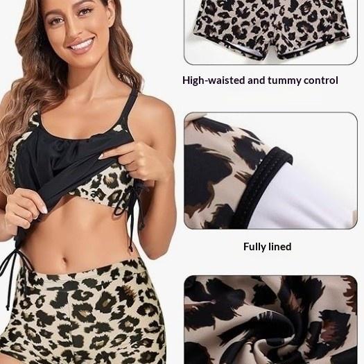 New Womens Two-Piece Modest Belly-Covering Shoulder-Strap Swimsuit Set