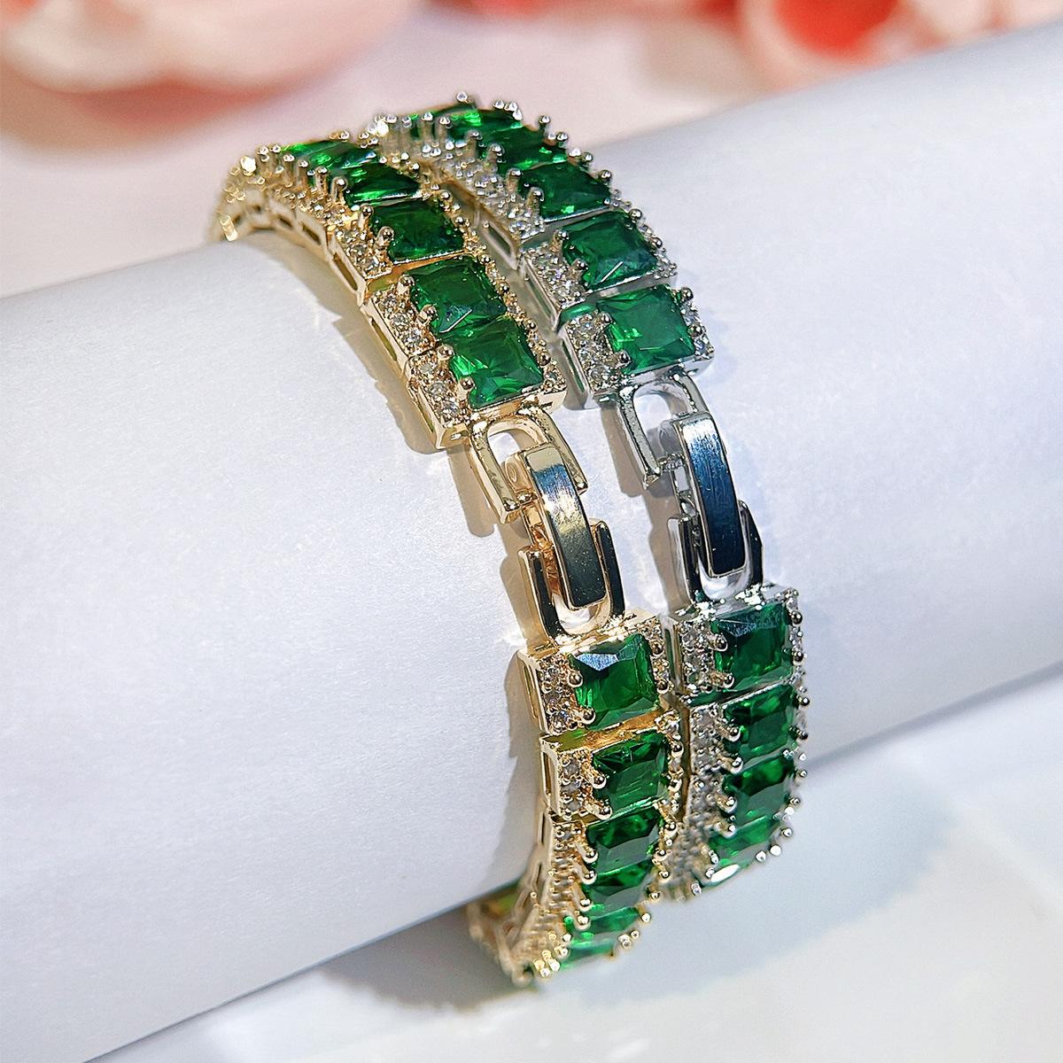 Olive Green Square Diamond Bracelet For Women