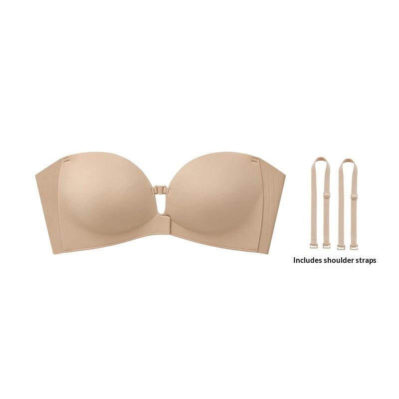 Womens Solid-color Minimalist Non-slip Front-closure Strapless Bra