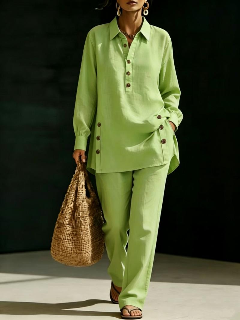 Long-sleeve Shirt And Casual Trousers Two-piece Set