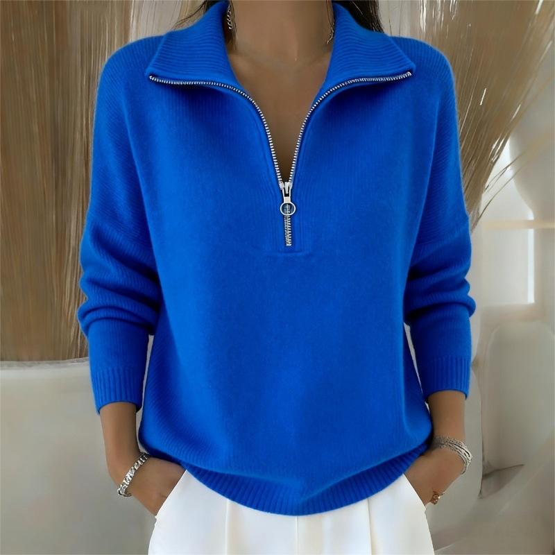 Womens Slimming Casual Fashionable, Versatile Knitted Sweater With A Zippered Lapel