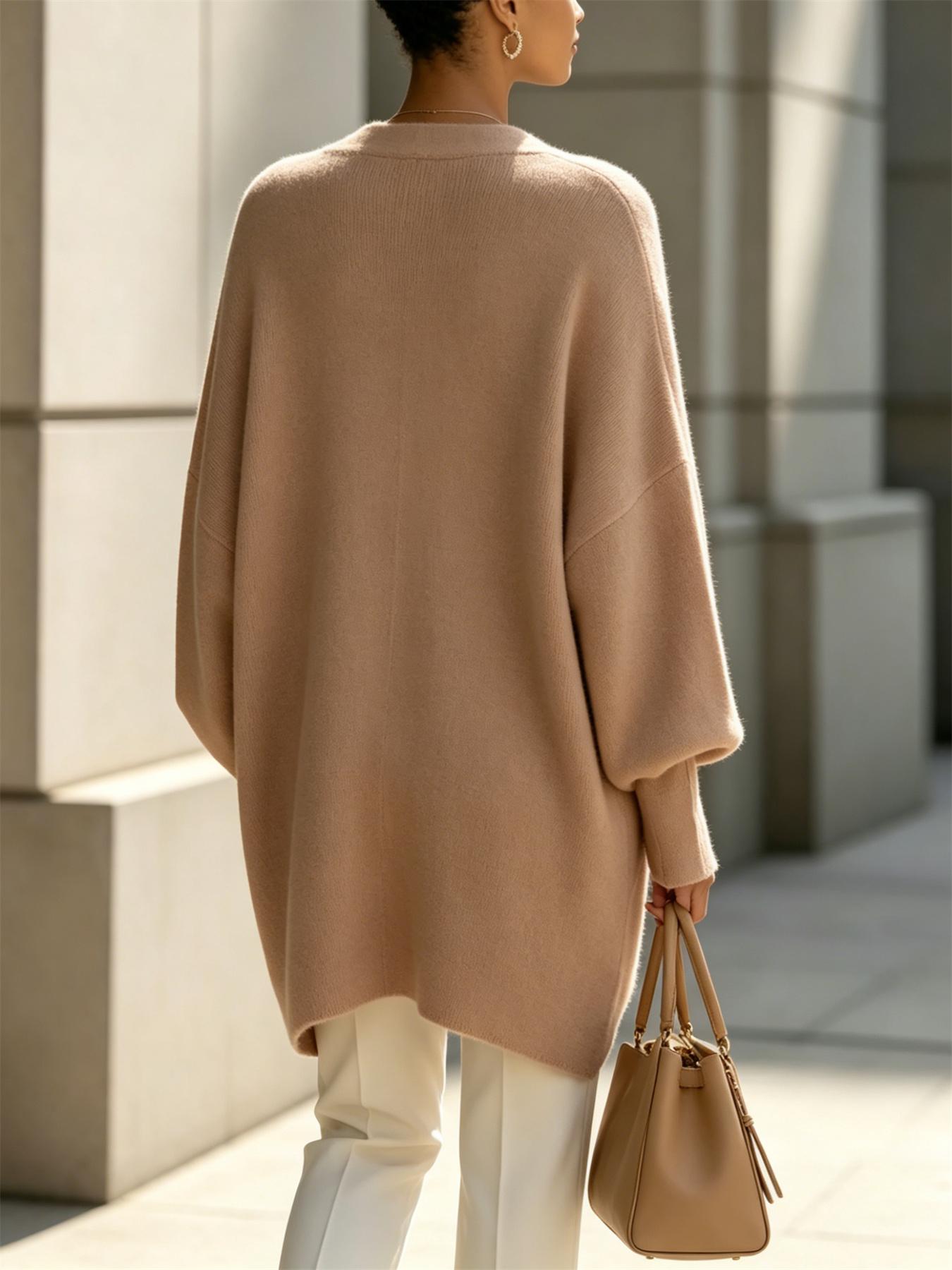 Soft Fluffy Mohair Knit Cardigan, Oversized Batwing Slit Hem Lazy Sweater Coat