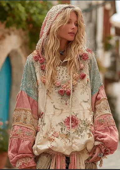 Vintage Hooded Jacket Versatile Lace-up Printed Sweatshirt