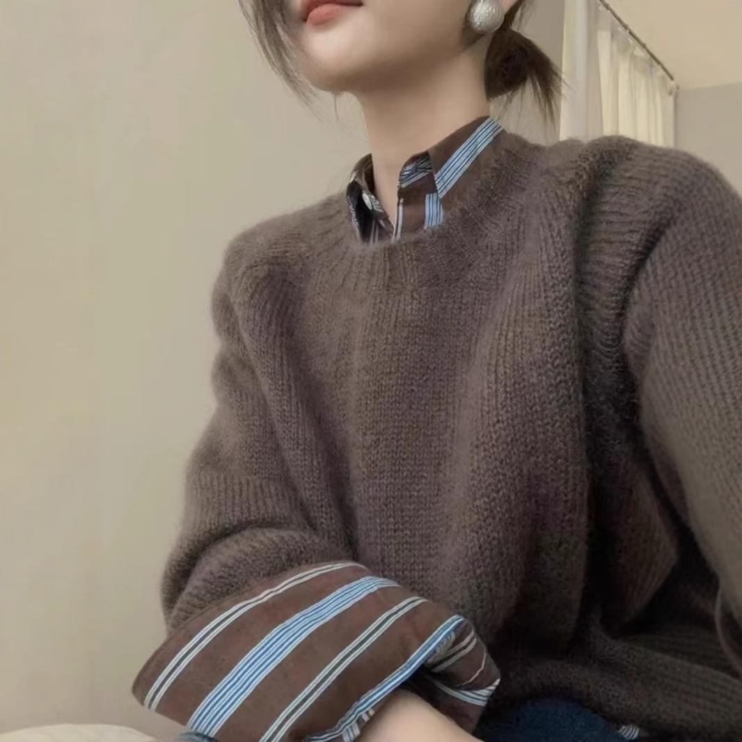 New Round Neck Knitted Pullover Sweater Women