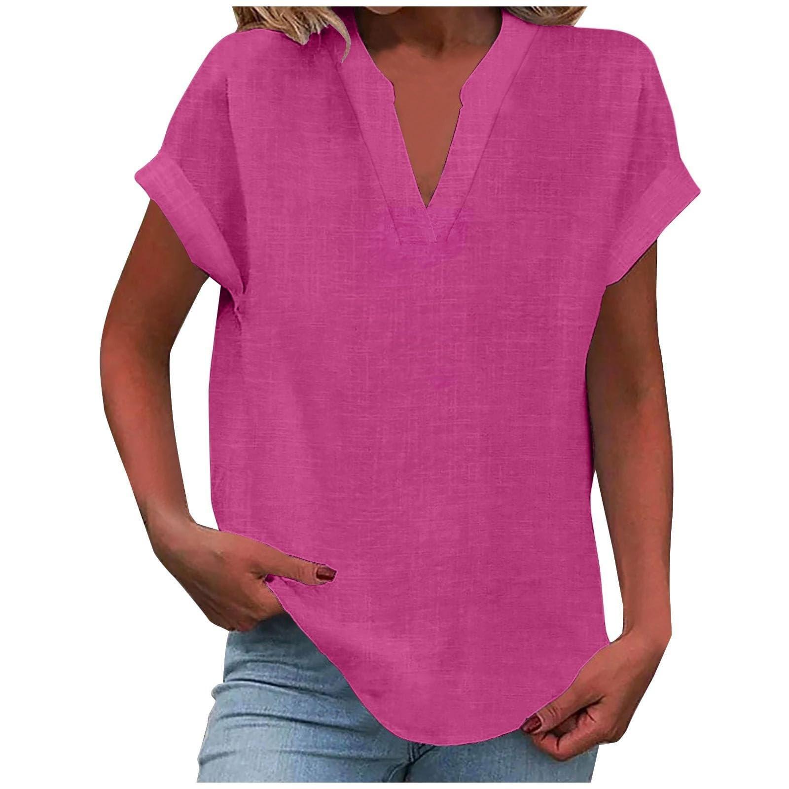 Solid Color Short Sleeve Women's Shirt