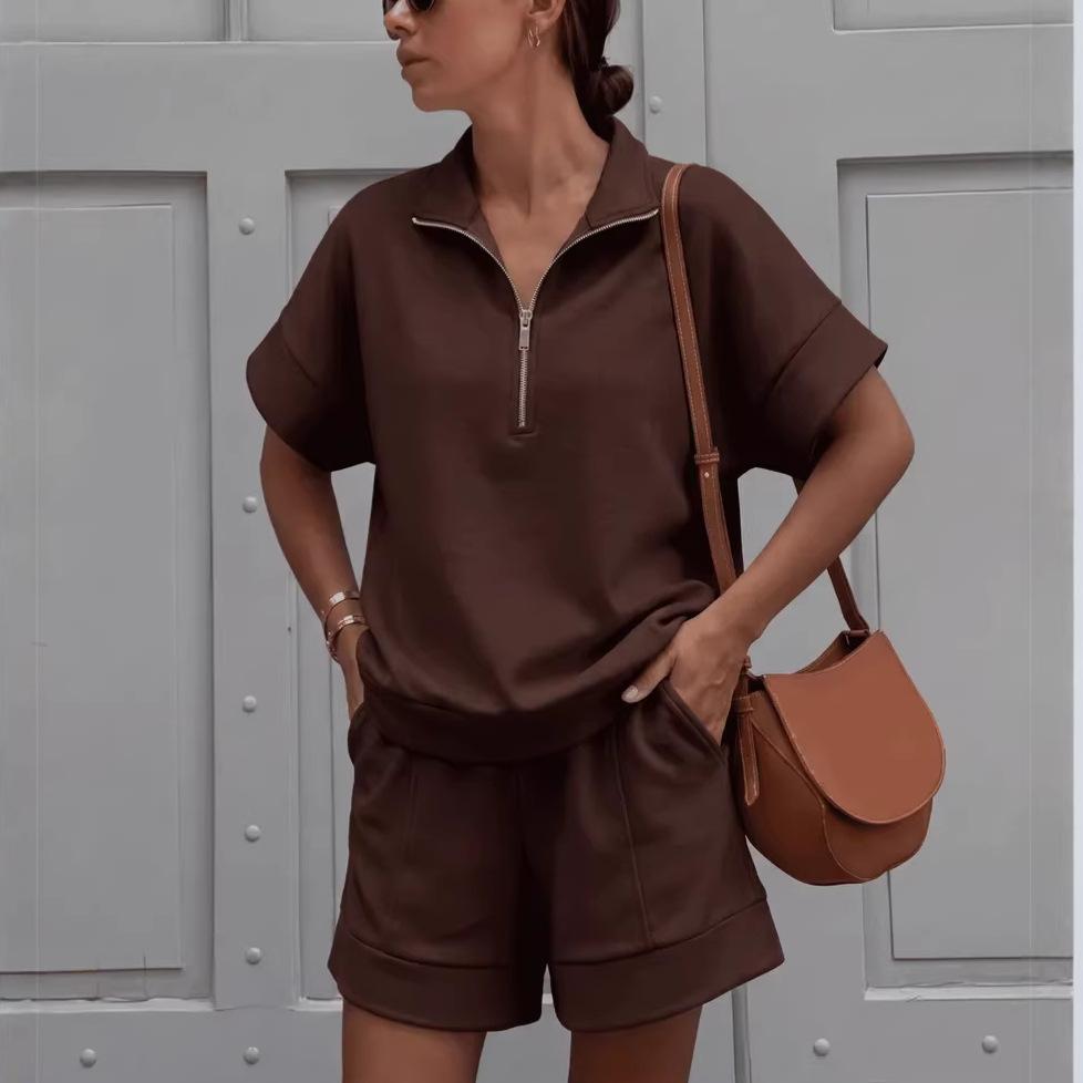 Solid-color Fashion Casual Short Two-piece Sweatshirt Set