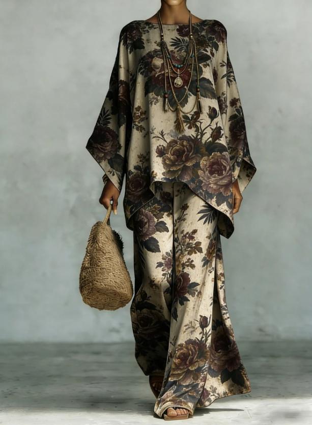 Womens Simple Loose-Fitting Linen Blend Shirt And Wide-Leg Pants Set
