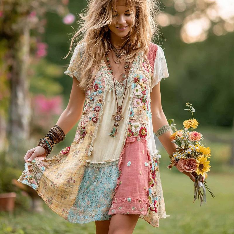 Women's Fashionable New Flower Striped Vest Dress