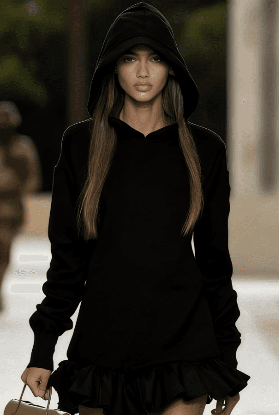 Camouflage Hooded Long-sleeved Ruffle Hem Short Dress, Women's Casual Loose Sweatshirt Dress.