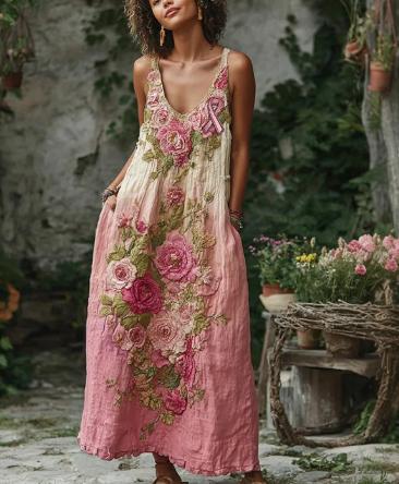 Floral Casual V-neck Sleeveless Loose Dress