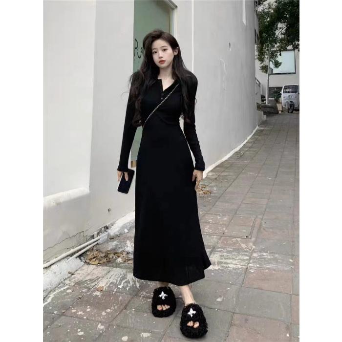 Pure Desire Dark Gray Long-sleeve Knitted Dress