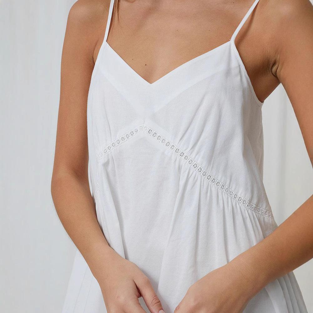 White Camisole-style Lightweight Nightgown In Cotton Crepe