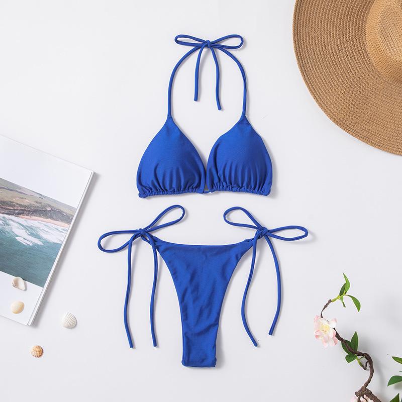 Solid Color Sexy Lace-up Hot Girl Temperament Women's Bikini Swimsuit