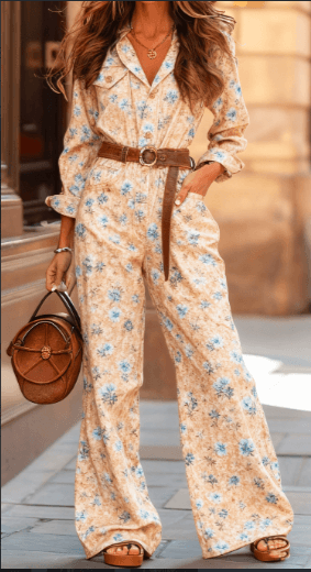 Spring And Autumn Waist-Cinched Wide-Leg Long-Sleeve Set