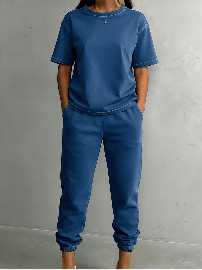 Washed Cotton Short Sleeved Leg Binding Casual Two-piece Set