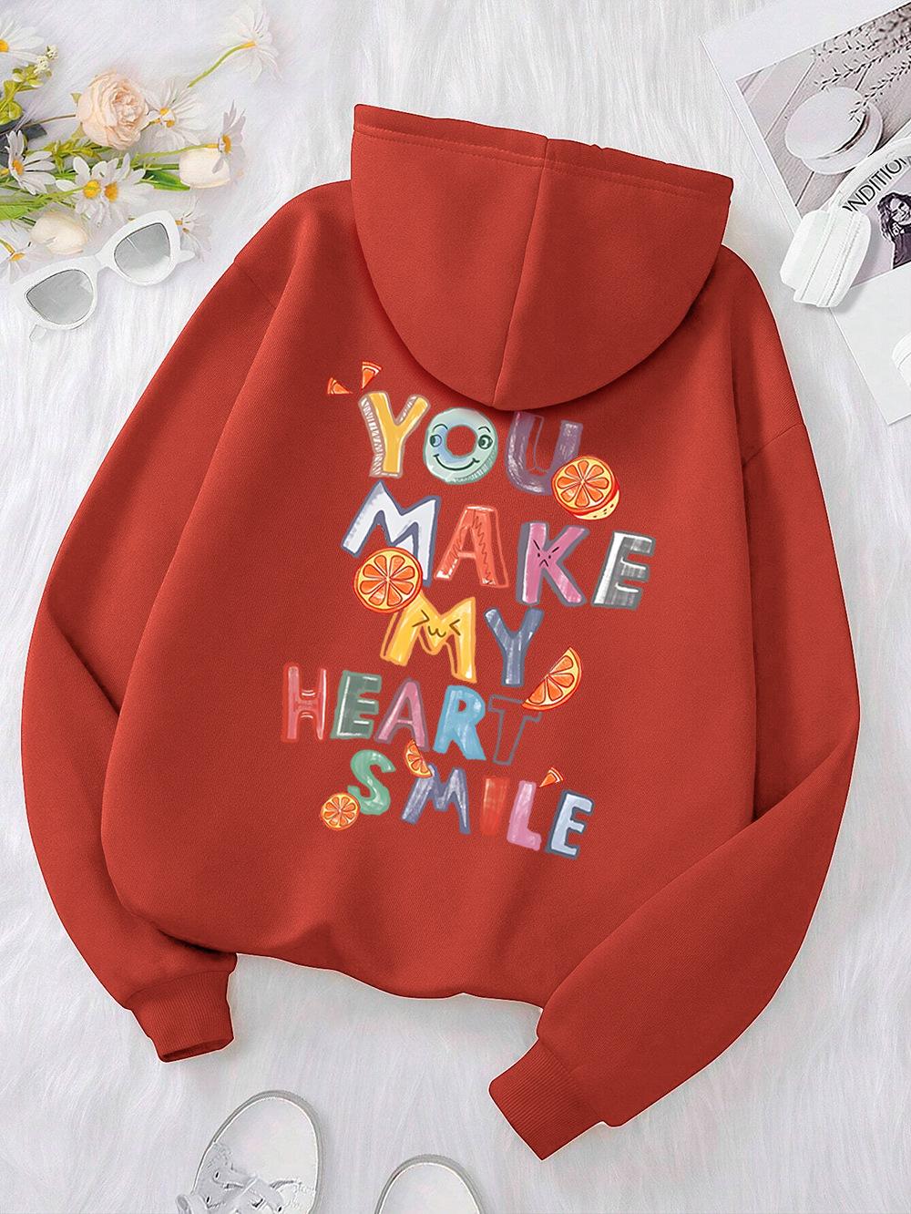 Fruit And Letter Graphic Casual Hoodie That Makes My Heart Smile