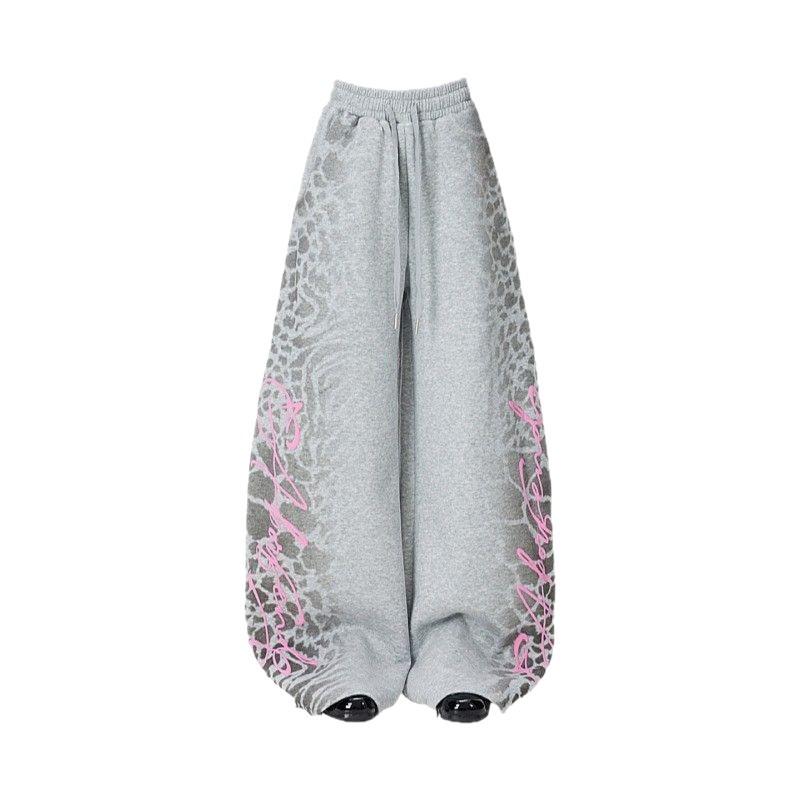 American-style Retro Leopard-print Letter-embossed Sweatpants