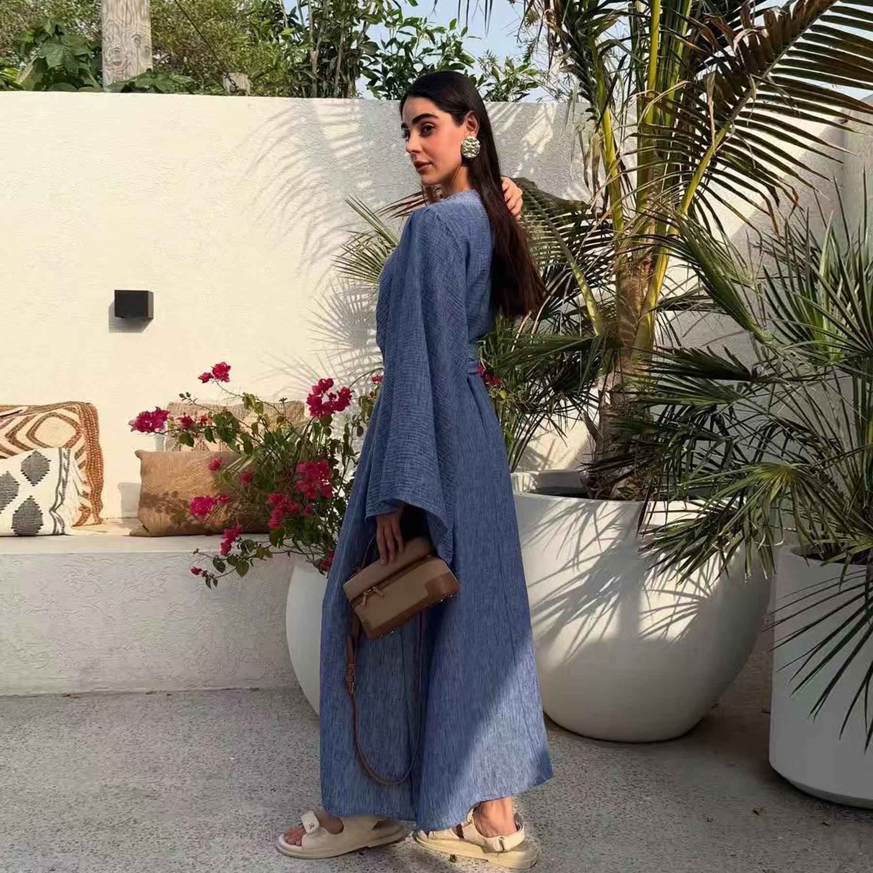 Euro-American Dubai Style Loose Waistline Sleeve Dress