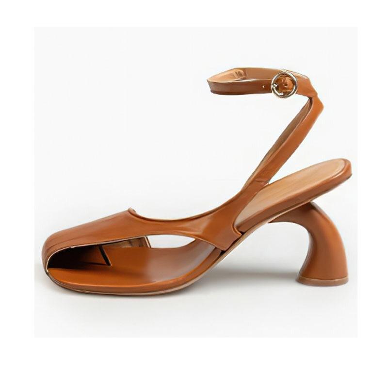 Stiletto Peep-toe Sandals With A Square Toe And A Strappy Ankle Buckle